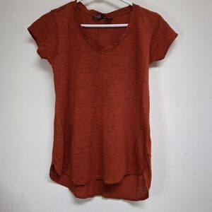 Tahari Rustic Small Burnt Orange Asymmetrical Hi Low Hem Linen Top Blouse